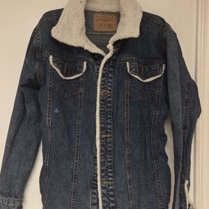 Levi's Dark Blue Denim Jacket with Cream Sherpa Collar